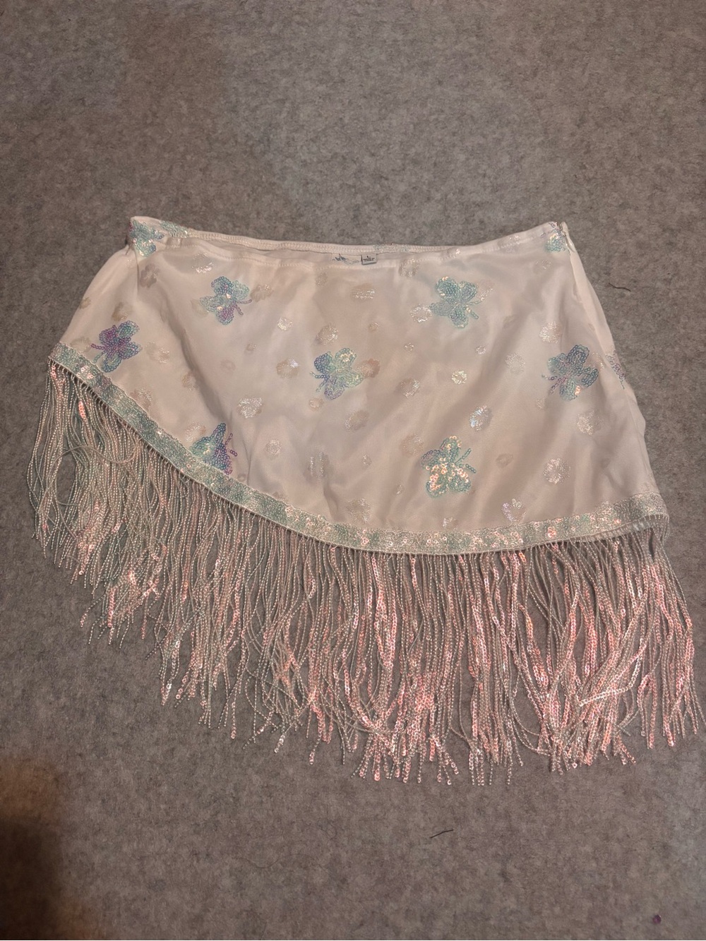 iHeartRaves White Butterfly Sequined Tassel Rave Skirt